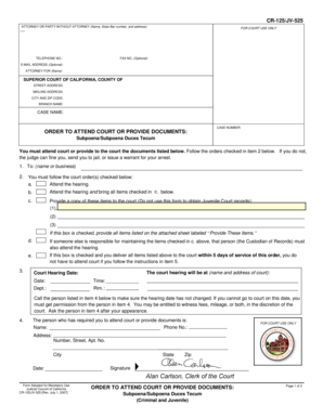 California Subpoena Duces Tecum Form
