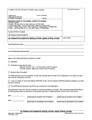 California ADR Stipulation Form