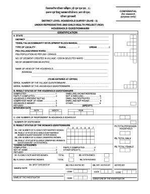 District Level Household Survey Form