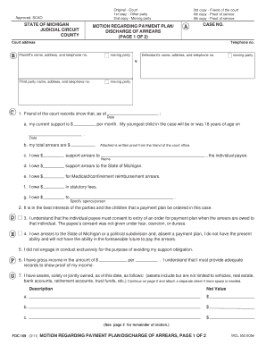 Michigan Payment Plan/Discharge of Arrears Motion