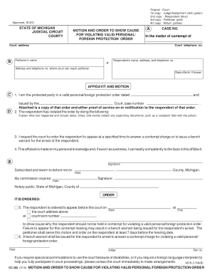 Motion and Order to Show Cause for Violating Protection Order