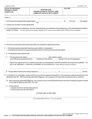 Michigan Petition for Adjudication of Testacy and Complete Estate Settlement