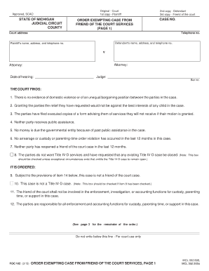Michigan Order Exempting Case from Friend of the Court