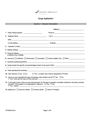 Cargo Insurance Application Form