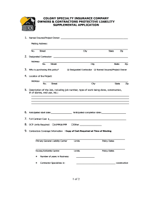 Owners & Contractors Protective Liability Supplemental Application