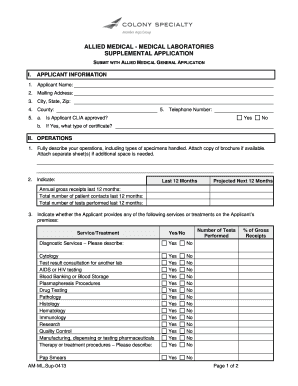 Allied Medical Laboratories Supplemental Application