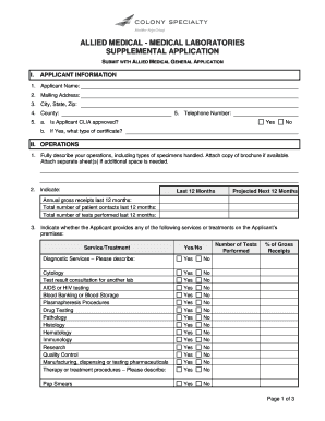 Allied Medical Supplemental Application