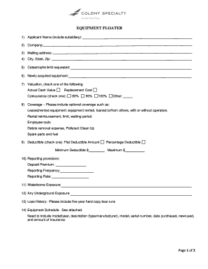 Equipment Floater Application Form