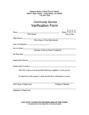 Community Service Verification Form