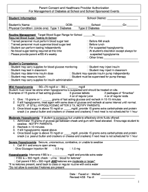 Parent Consent and Healthcare Provider Authorization for Diabetes Management at School
