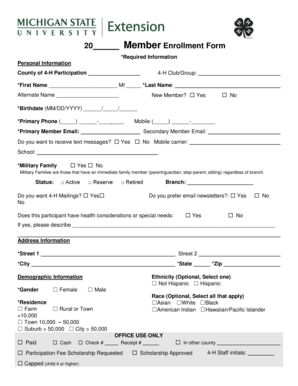 Michigan 4-H Member Enrollment Form