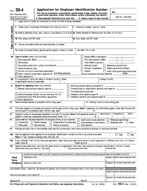 IRS Form SS-4 Application for Employer Identification Number