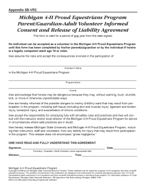 Michigan 4-H Proud Equestrians Program Consent and Release
