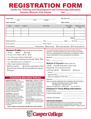 Casper College Registration Form