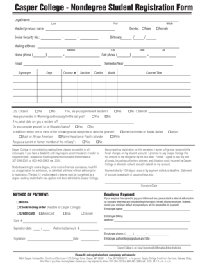Casper College Nondegree Student Registration Form