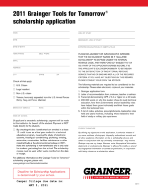 Grainger Tools for Tomorrow Scholarship Application