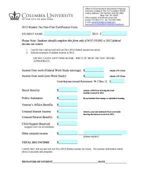 2012 Student Tax Non-Filer Certification Form