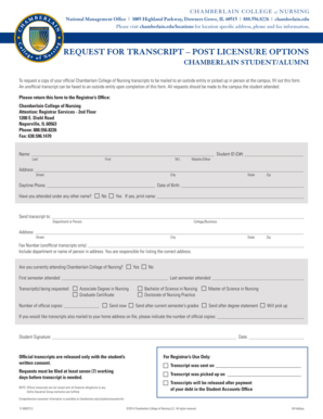 Chamberlain College Nursing Transcript Request Form