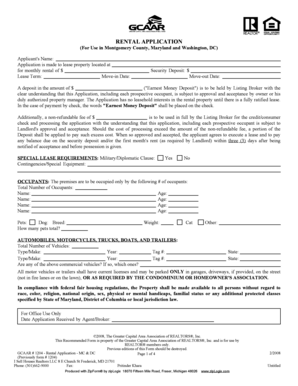 Rental Application for Montgomery County and Washington DC