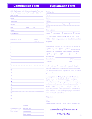 Alzheimer’s Association Walk Contribution Form