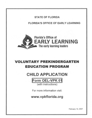 Florida Voluntary Prekindergarten Education Program Child Application