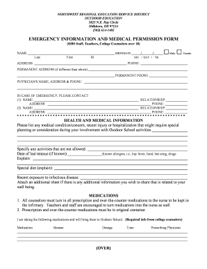 Emergency Information and Medical Permission Form