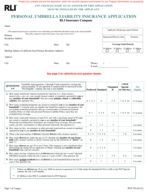 Personal Umbrella Liability Insurance Application