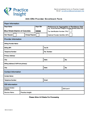 Practice Insight 835-ERA Enrollment Form