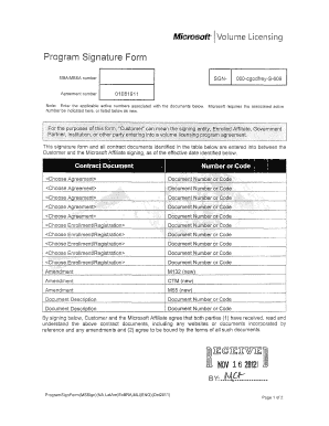 Microsoft Volume Licensing Signature Form
