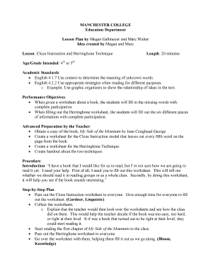 Lesson Plan for Cloze Instruction and Herringbone Technique
