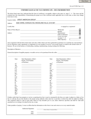 Uniform Sales & Use Tax Certificate