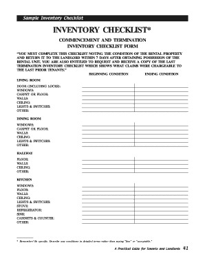 Inventory Checklist Form