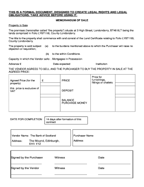 Memorandum of Sale Agreement