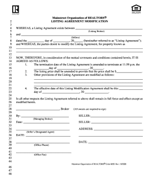 Mainstreet Listing Agreement Modification
