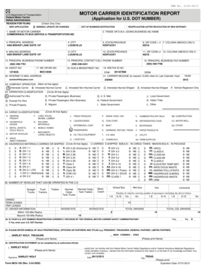US DOT Motor Carrier Identification Report