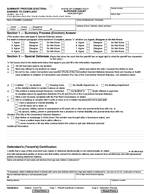 Connecticut Eviction Answer Form