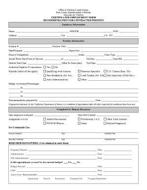 Certificated Employment Form