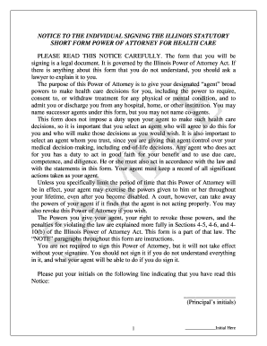 Illinois Statutory Short Form Power of Attorney for Health Care