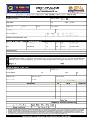 Commodore Financial Credit Application