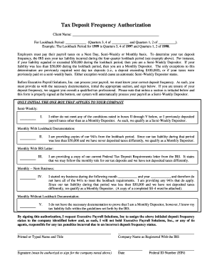 Tax Deposit Frequency Authorization