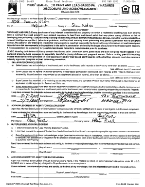 California Lead-Based Paint Disclosure and Acknowledgment