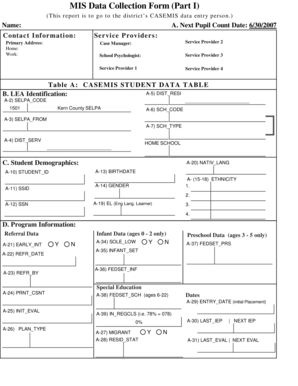 MIS Data Collection Form