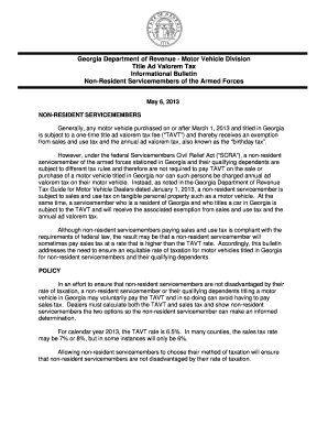 Georgia Non-Resident Servicemember Motor Vehicle Tax Affidavit