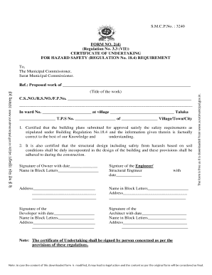 Certificate of Undertaking for Hazard Safety