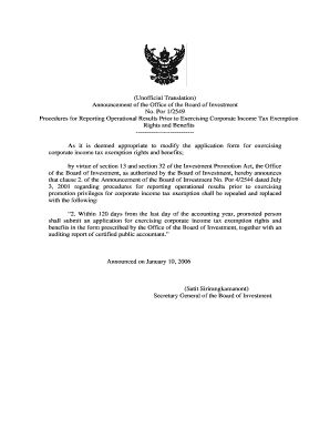 Corporate Income Tax Exemption Application