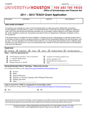 2011-2012 TEACH Grant Application