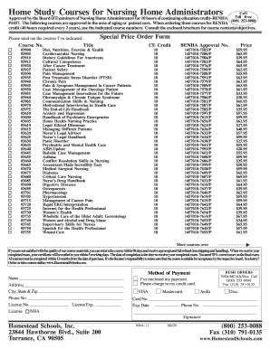 Nursing Home Administrator Continuing Education Order Form