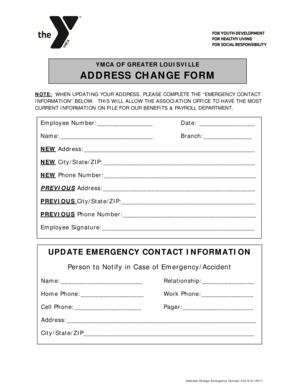 YMCA Address Change Form