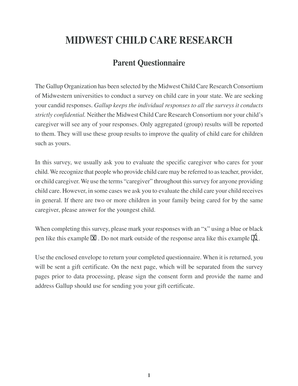 Midwest Child Care Research Parent Questionnaire