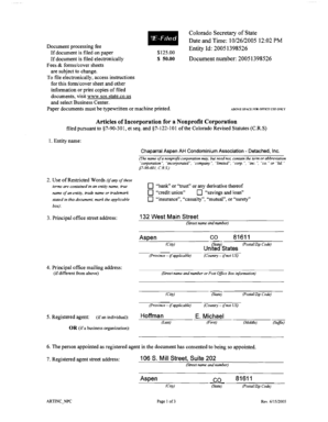 Colorado Nonprofit Articles of Incorporation